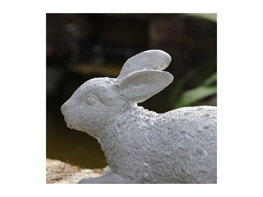 Lapin de jardin couché en béton gris 30 x 14 x 19 cm