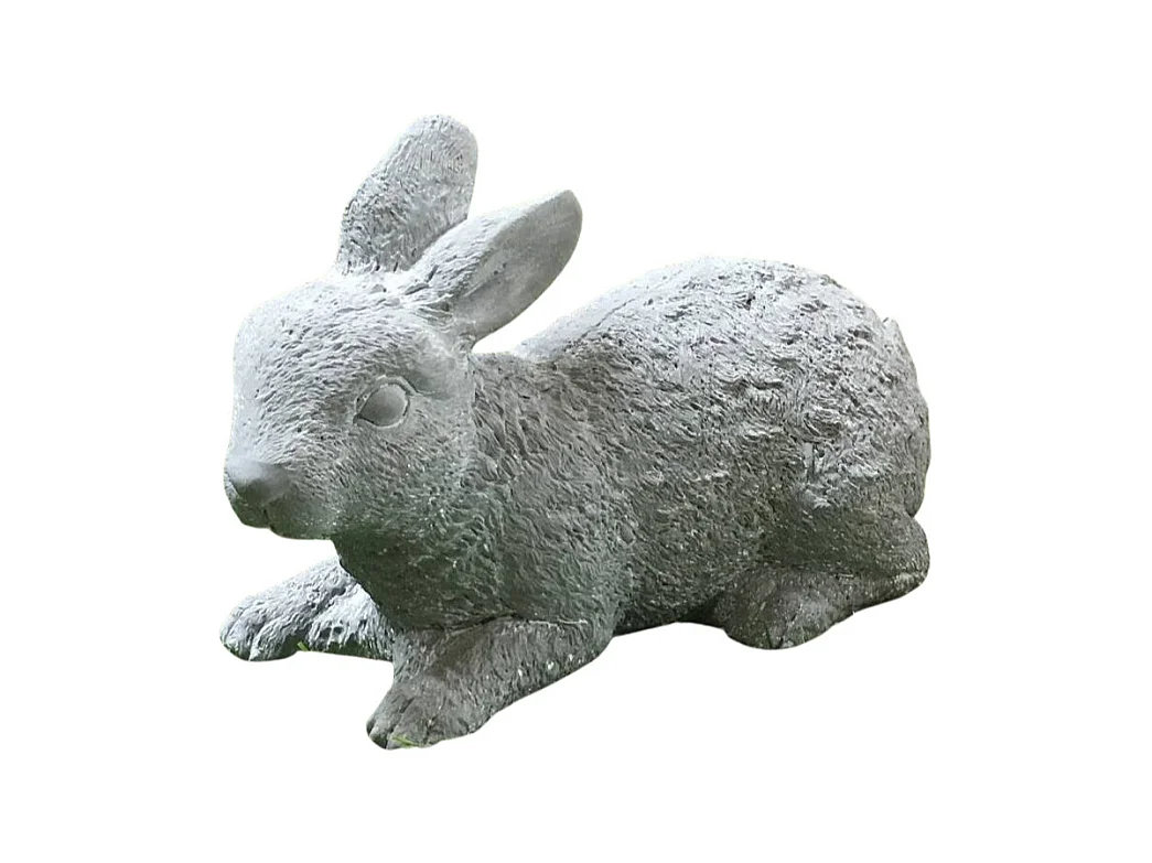 Lapin de jardin couché en béton gris 30 x 14 x 19 cm