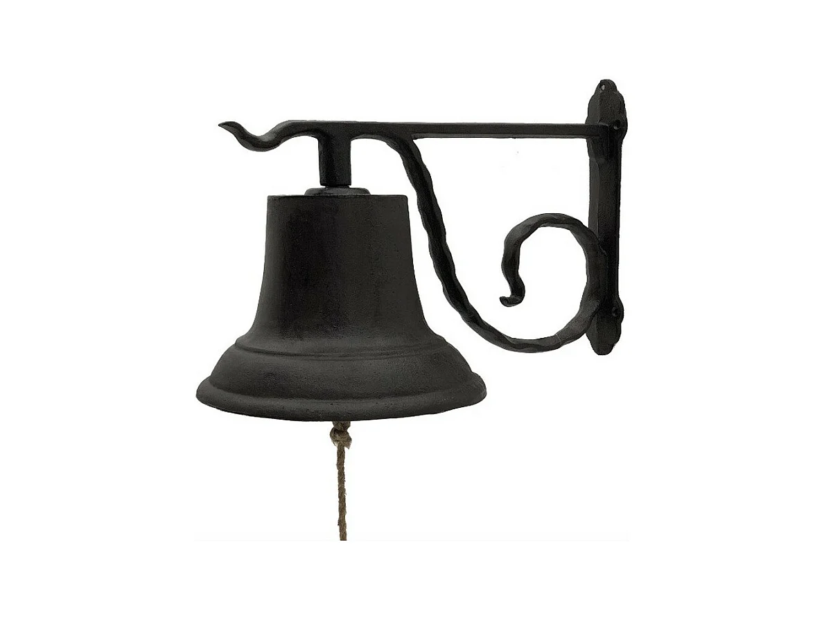 Cloche de jardin de porte ancienne murale fonte marron 33 x 20 x 20 cm