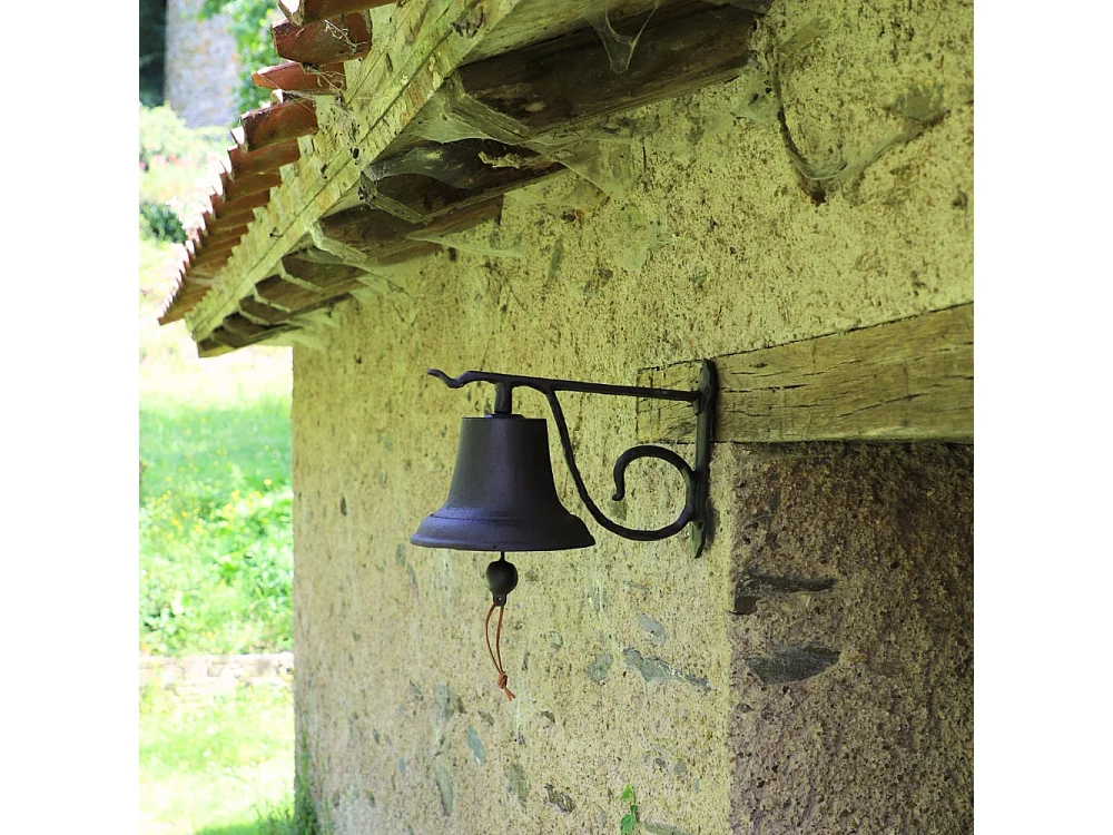 Cloche de jardin de porte ancienne murale fonte marron 33 x 20 x 20 cm