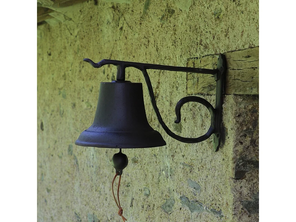 Cloche de jardin de porte ancienne murale fonte marron 33 x 20 x 20 cm