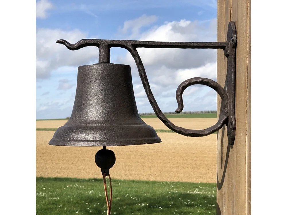 Cloche de jardin de porte ancienne murale fonte marron 33 x 20 x 20 cm