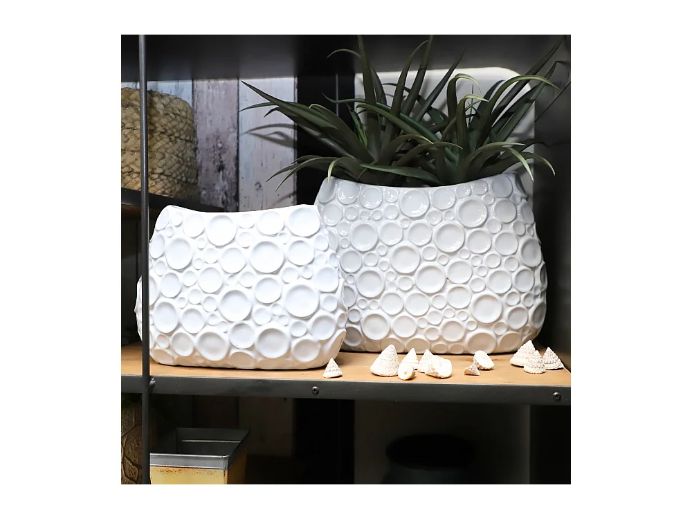 Vase en céramique blanc 35.5 x 14.5 x Ht.26 cm