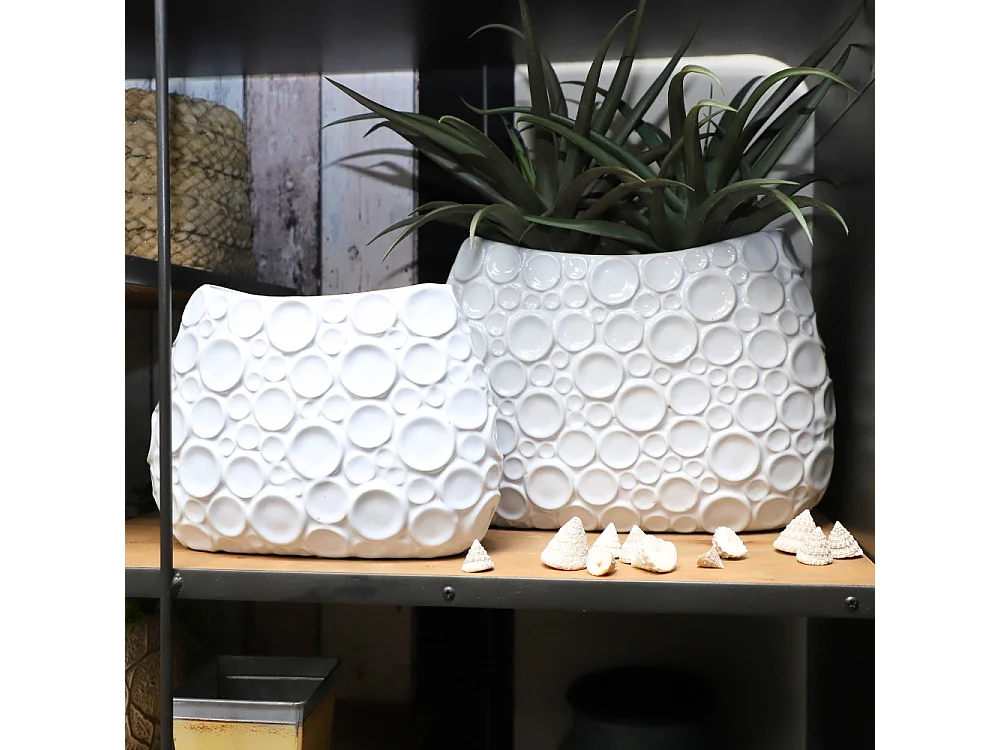 ° Vase en céramique blanc 35.5 x 14.5 x Ht.26 cm