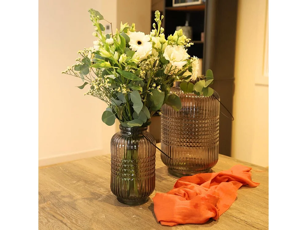 Vase "Cubes" avec anse métallique - Gris foncé PM