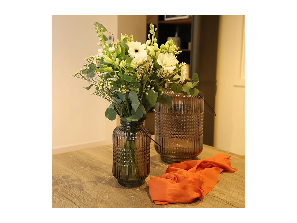 Vase "Cubes" avec anse métallique - Gris foncé Ø.23 x Ht.38 cm