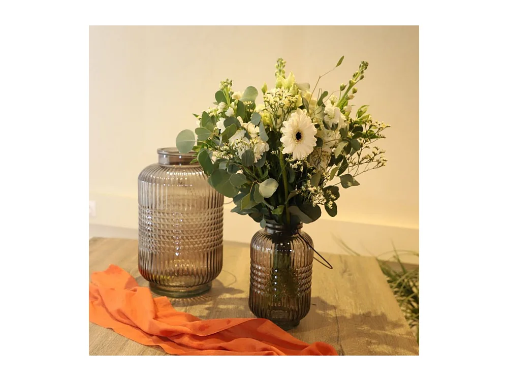 Vase "Cubes" avec anse métallique - Gris foncé Ø.23 x Ht.38 cm