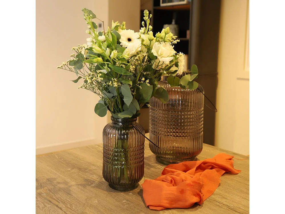 Vase "Cubes" avec anse métallique - Gris foncé Ø.23 x Ht.38 cm