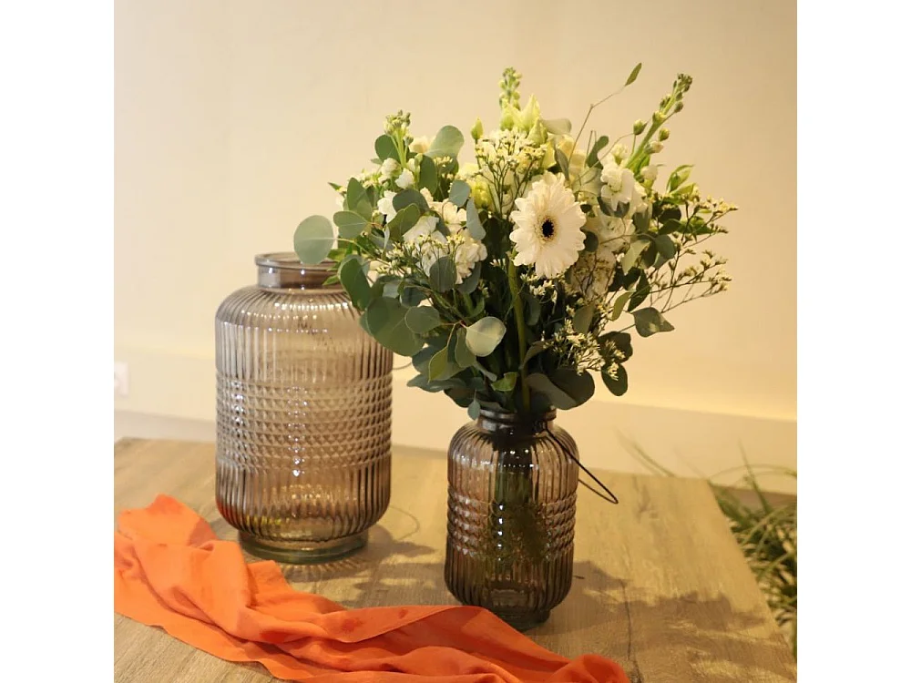 Vase "Cubes" avec anse métallique - Gris foncé Ø.23 x Ht.38 cm