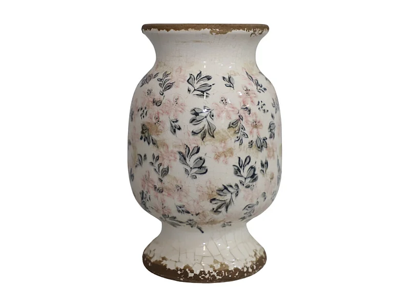 Vase en céramique émaillée"Fleurs bleues et rose" Ø20 x 32 cm