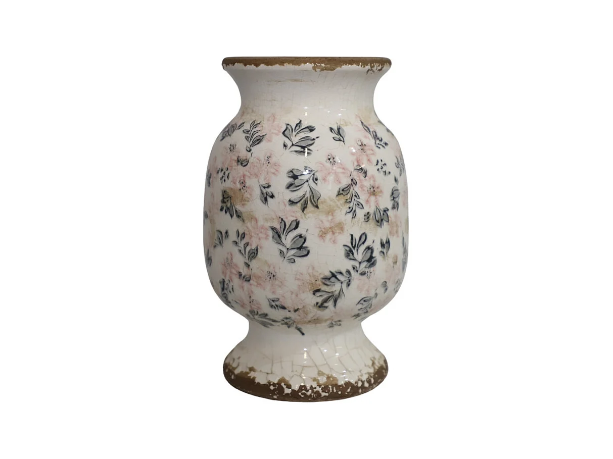 Vase en céramique émaillée"Fleurs bleues et rose" Ø20 x 32 cm
