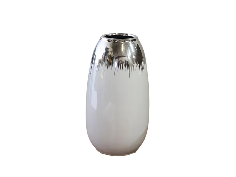 Vase céramique blanc argenté 13.5 x 26 cm