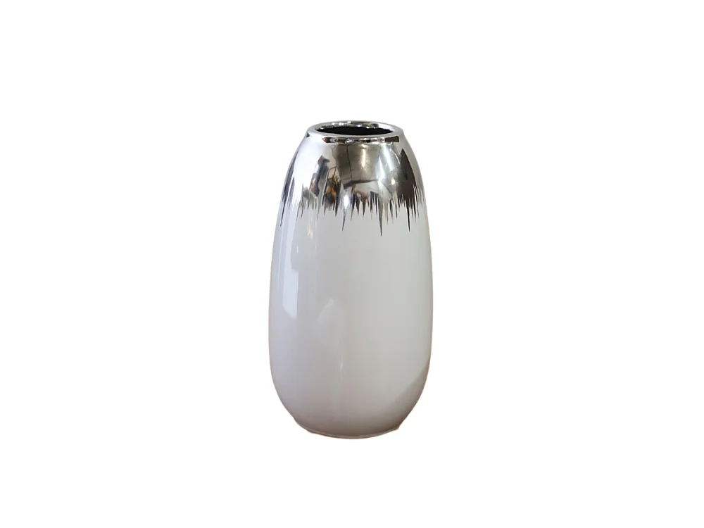 Vase céramique blanc argenté 13.5 x 26 cm