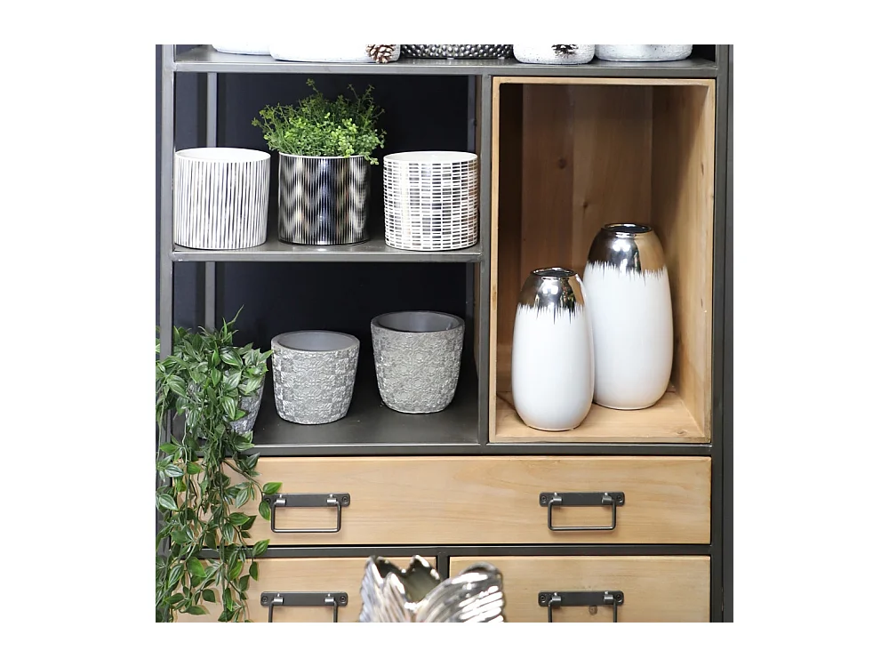 Vase céramique blanc argenté 13.5 x 26 cm