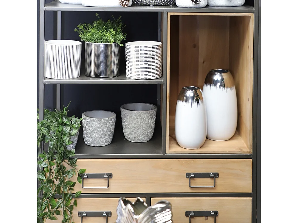 Vase céramique blanc argenté 13.5 x 26 cm