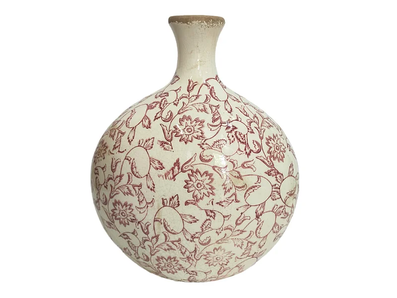 Jarre vase en céramique beige et bordeaux 27 x 17.5 x 33 cm