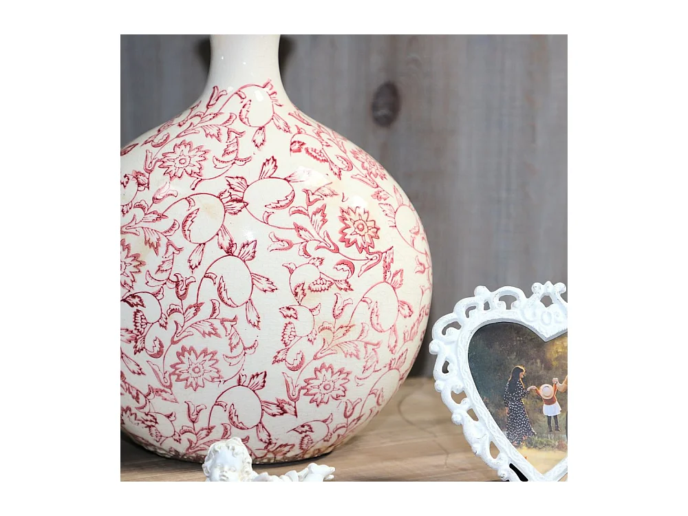 Jarre vase en céramique beige et bordeaux 27 x 17.5 x 33 cm