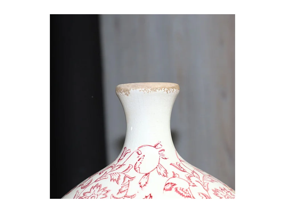 Jarre vase en céramique beige et bordeaux 27 x 17.5 x 33 cm