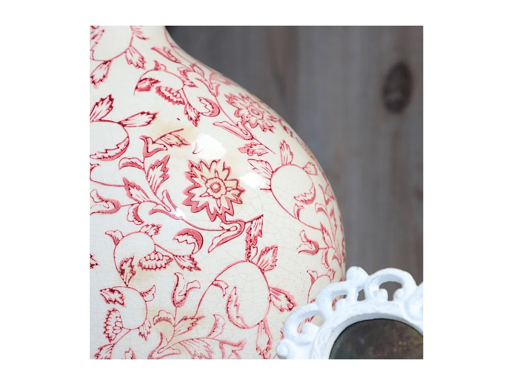 Jarre vase en céramique beige et bordeaux 27 x 17.5 x 33 cm