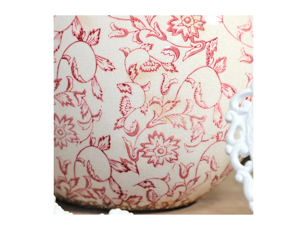 Jarre vase en céramique beige et bordeaux 27 x 17.5 x 33 cm