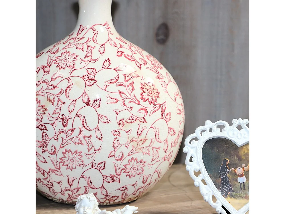 Jarre vase en céramique beige et bordeaux 27 x 17.5 x 33 cm