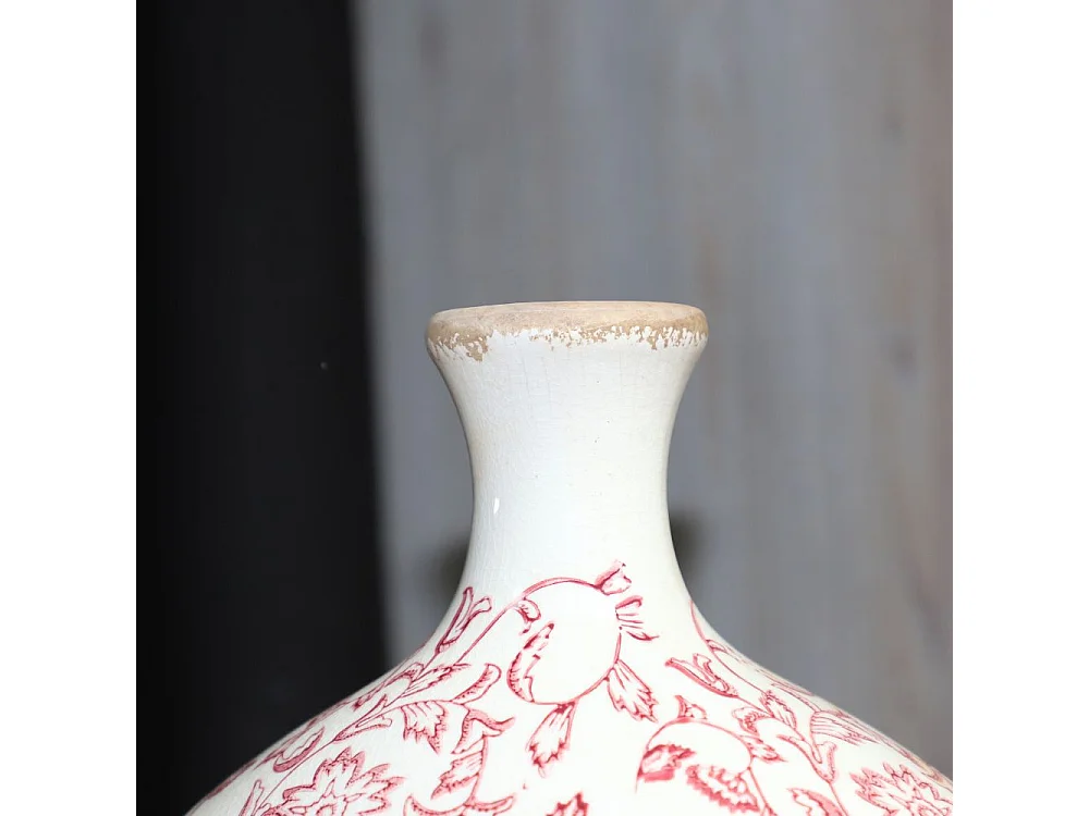 Jarre vase en céramique beige et bordeaux 27 x 17.5 x 33 cm