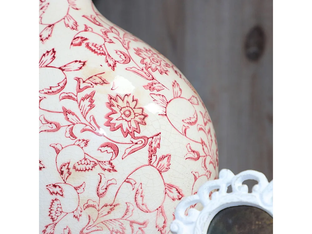 Jarre vase en céramique beige et bordeaux 27 x 17.5 x 33 cm