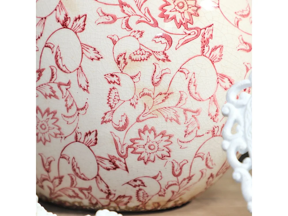 Jarre vase en céramique beige et bordeaux 27 x 17.5 x 33 cm