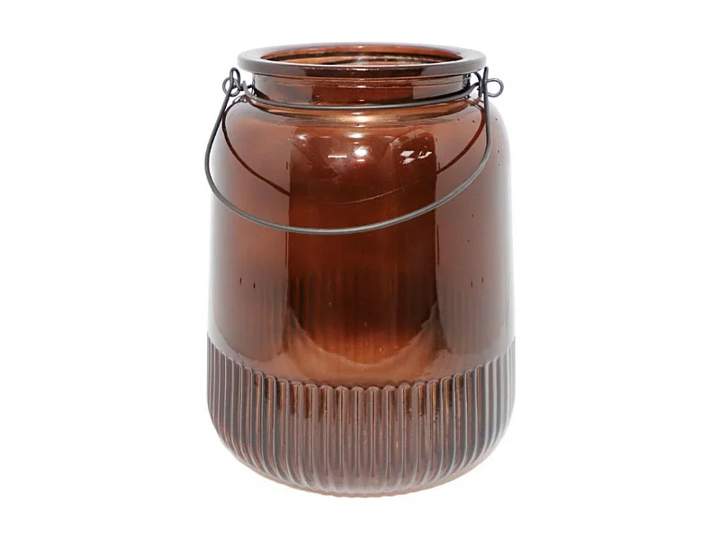 Vase "Strié" avec anse métallique - Ambre Ø.19 x Ht.20 cm