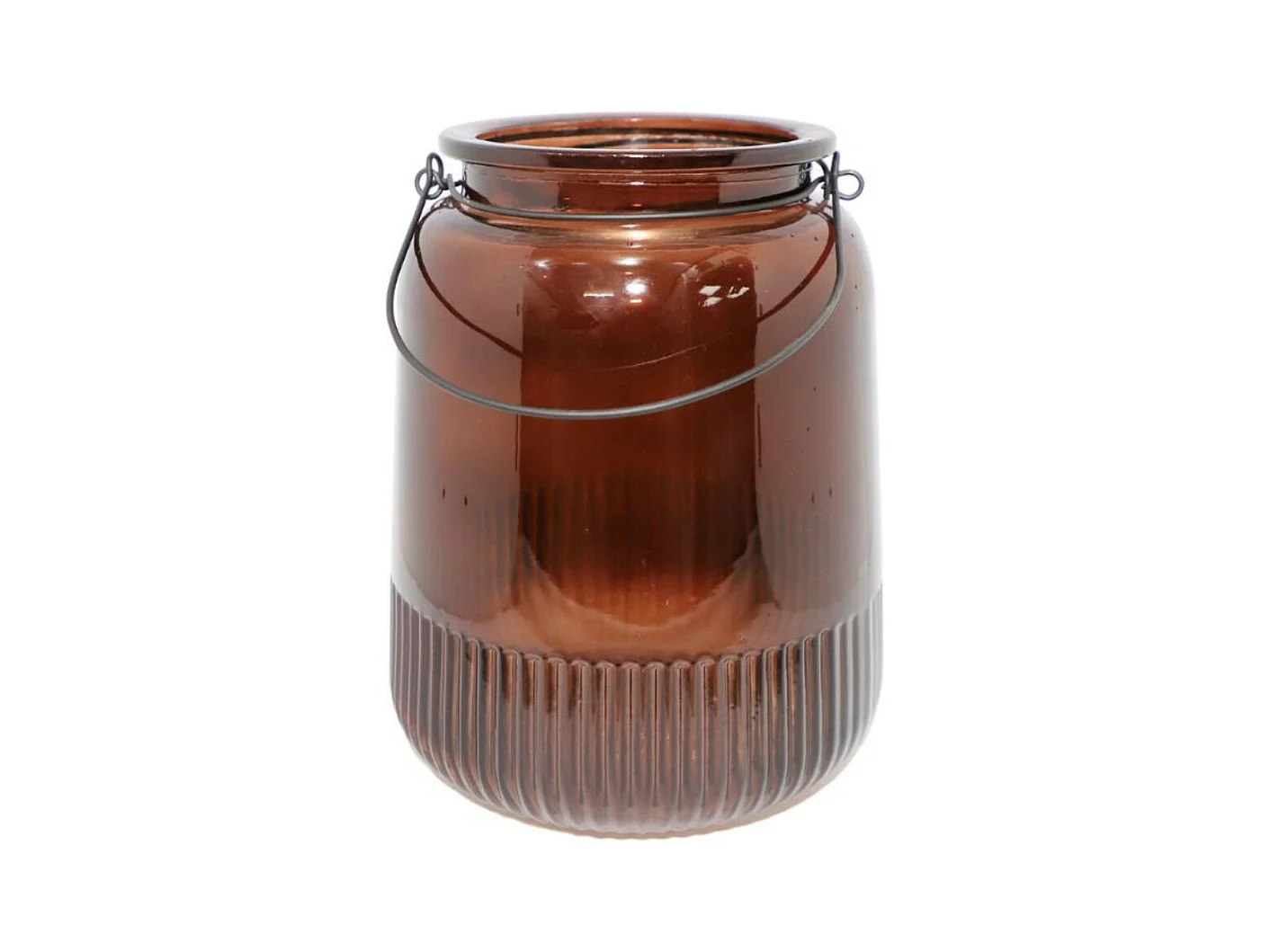 Vase "Strié" avec anse métallique - Ambre Ø.19 x Ht.20 cm