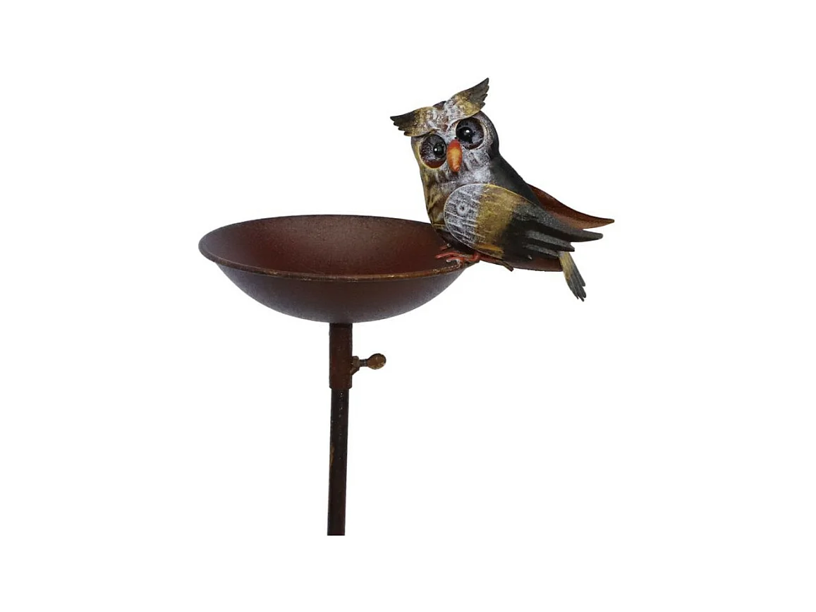 Mangeoire à oiseaux pique jardin abreuvoir hiboux fer marron 125cm