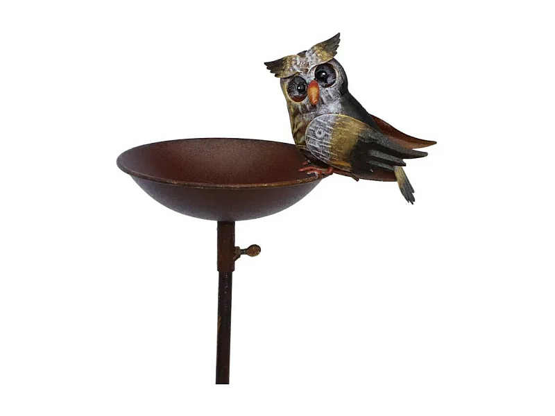 Mangeoire à oiseaux pique jardin abreuvoir hiboux fer marron 125cm