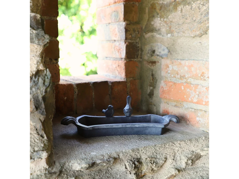 Mangeoire à oiseaux abreuvoir jardin fonte grise 30cm