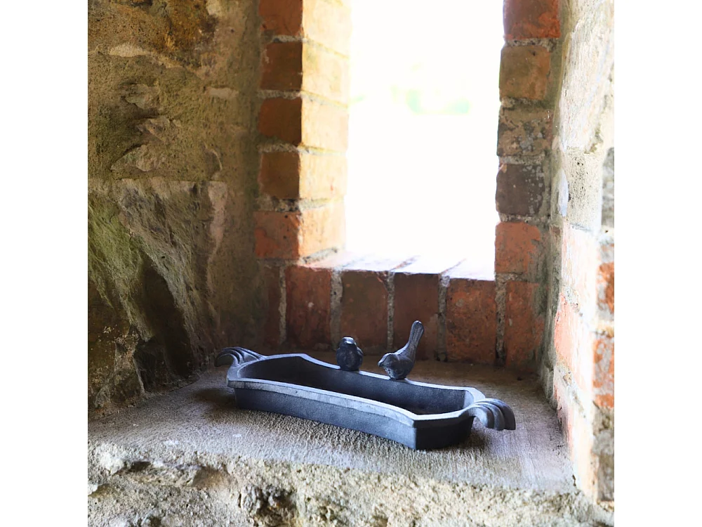 Mangeoire à oiseaux abreuvoir jardin fonte grise 30cm