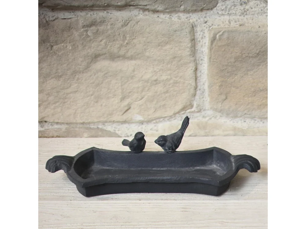 Mangeoire à oiseaux abreuvoir jardin fonte grise 30cm