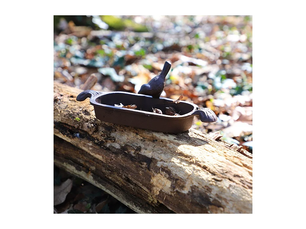 Mangeoire à oiseaux abreuvoir jardin fonte marron 26cm