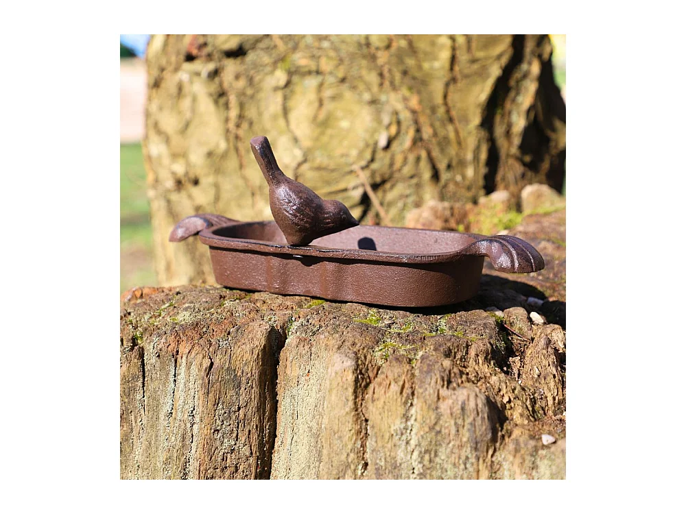 Mangeoire à oiseaux abreuvoir jardin fonte marron 26cm