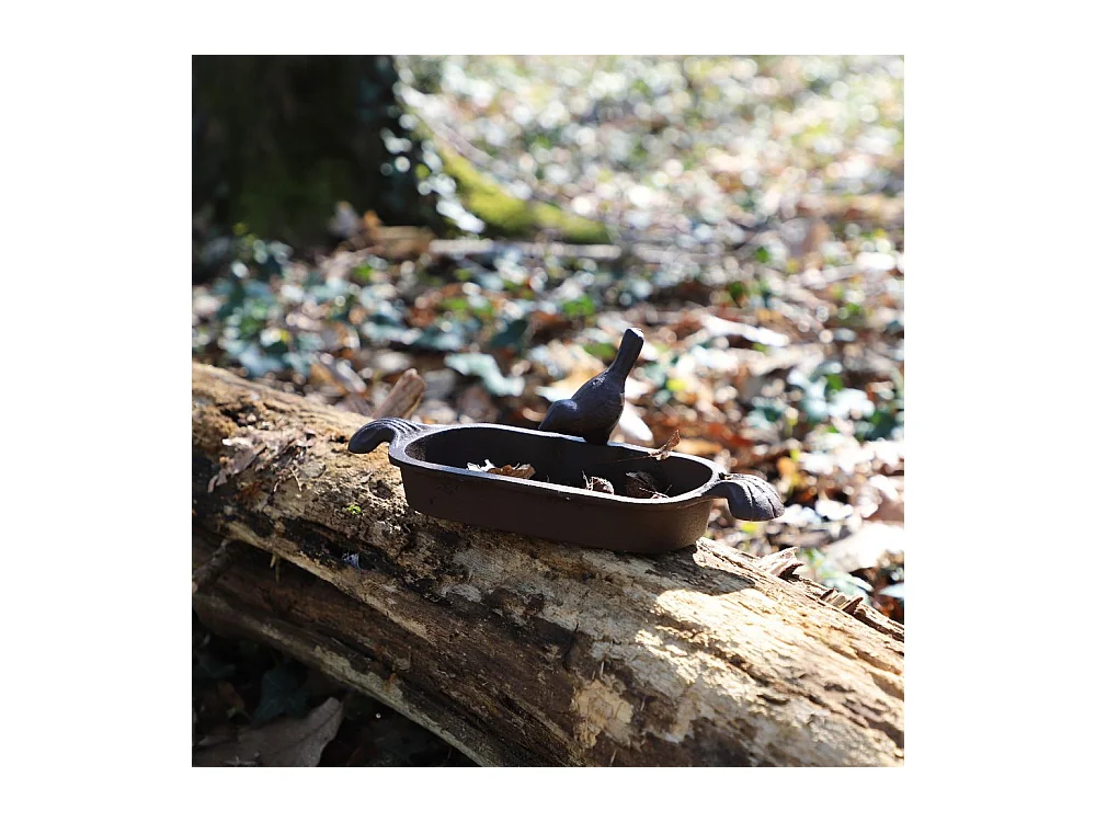 Mangeoire à oiseaux abreuvoir jardin fonte marron 26cm