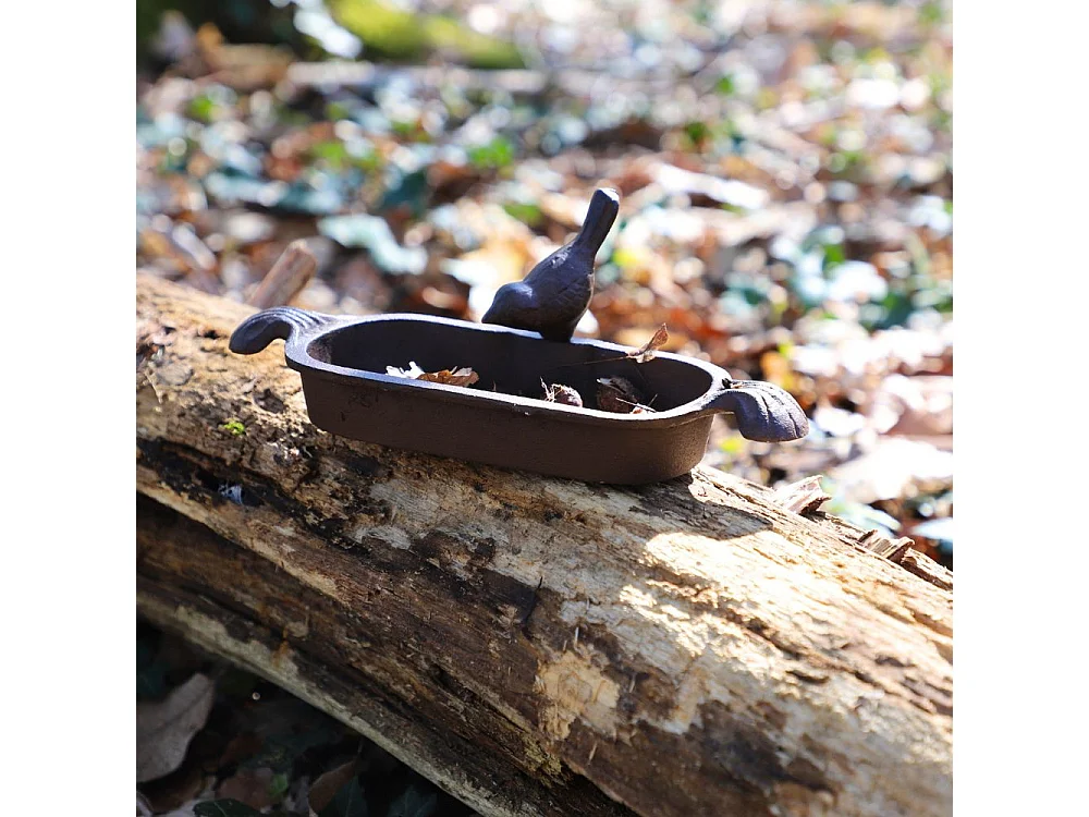 Mangeoire à oiseaux abreuvoir jardin fonte marron 26cm