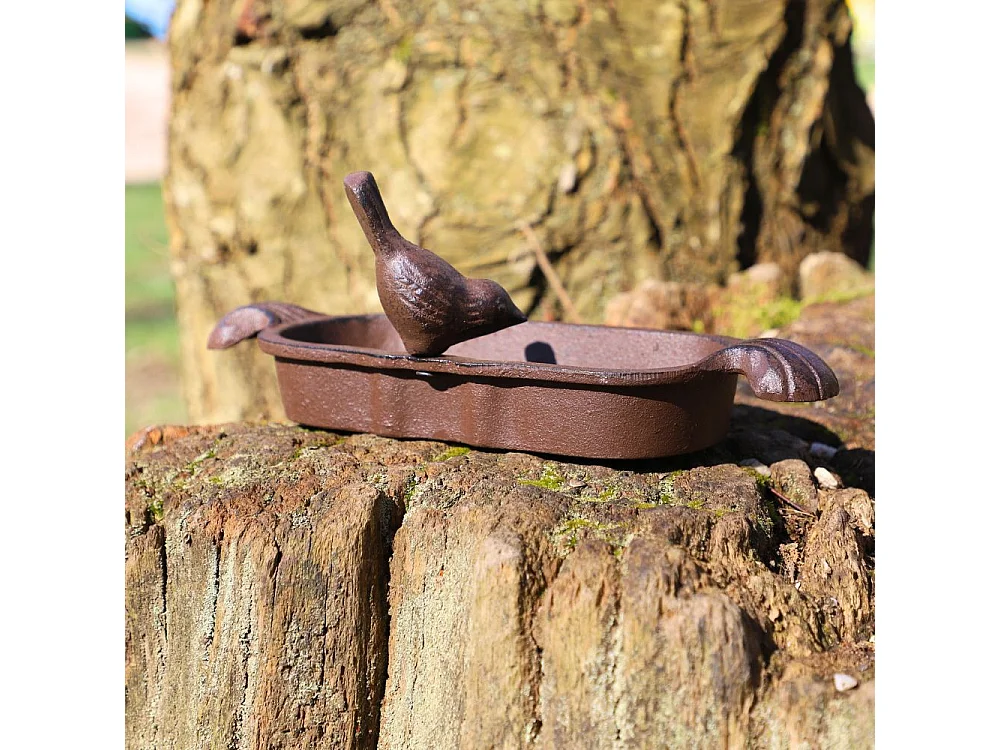 Mangeoire à oiseaux abreuvoir jardin fonte marron 26cm