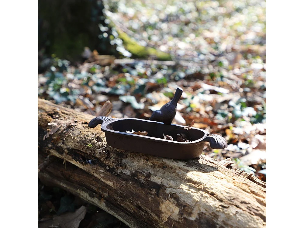 Mangeoire à oiseaux abreuvoir jardin fonte marron 26cm