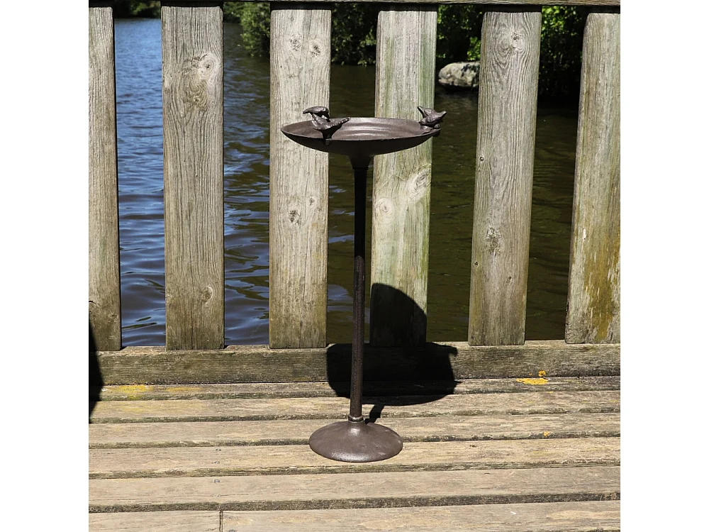 Mangeoire à oiseaux sur pied abreuvoir fonte marron 57.5cm