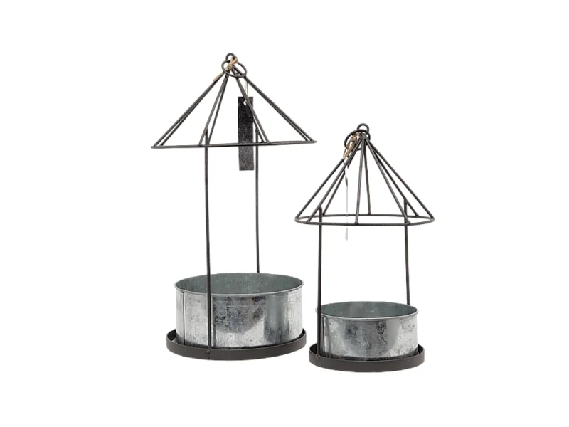 Set2 Mangeoires oiseaux abreuvoir jardin métal gris 28.5-41cm