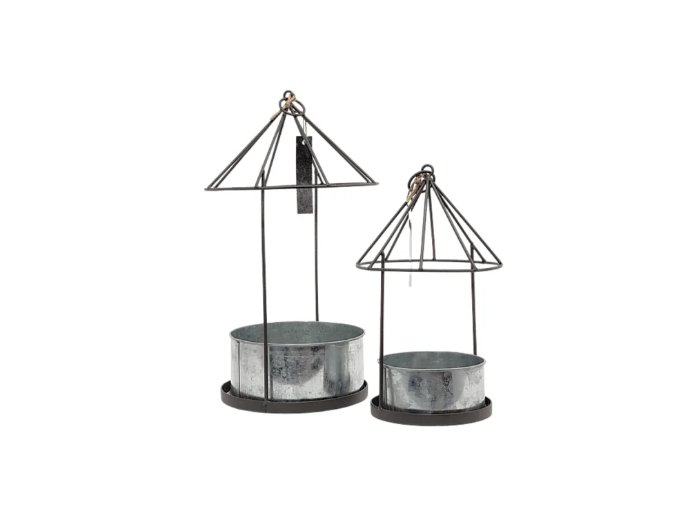 Set2 Mangeoires oiseaux abreuvoir jardin métal gris 28.5-41cm