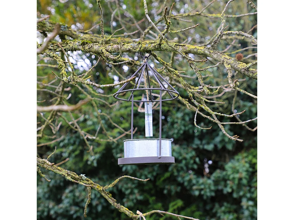 Set2 Mangeoires oiseaux abreuvoir jardin métal gris 28.5-41cm