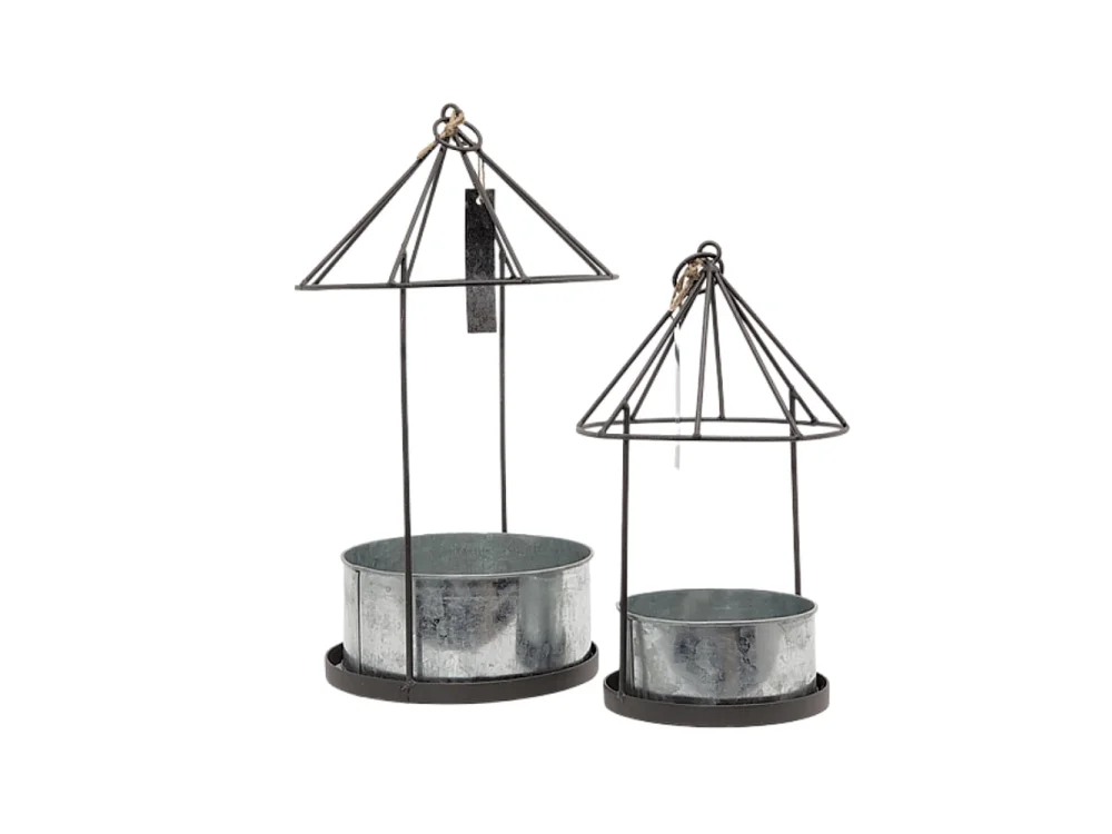 Set2 Mangeoires oiseaux abreuvoir jardin métal gris 28.5-41cm