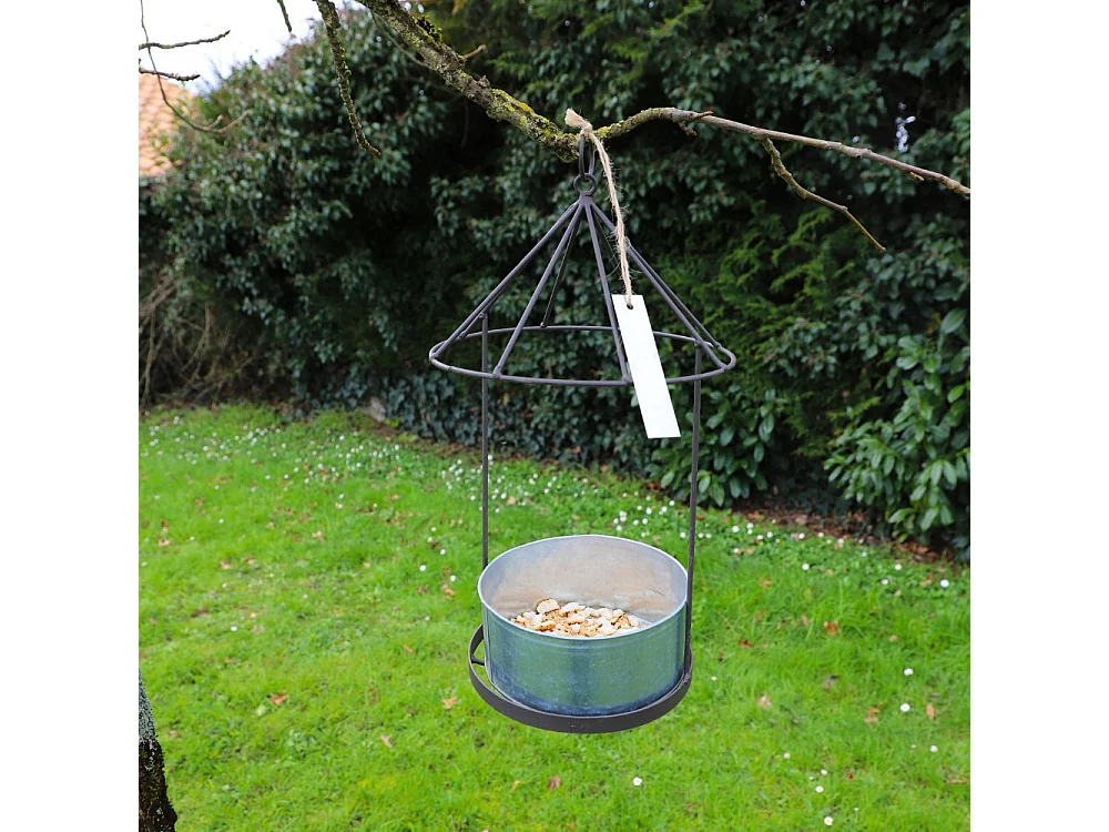 Set2 Mangeoires oiseaux abreuvoir jardin métal gris 28.5-41cm