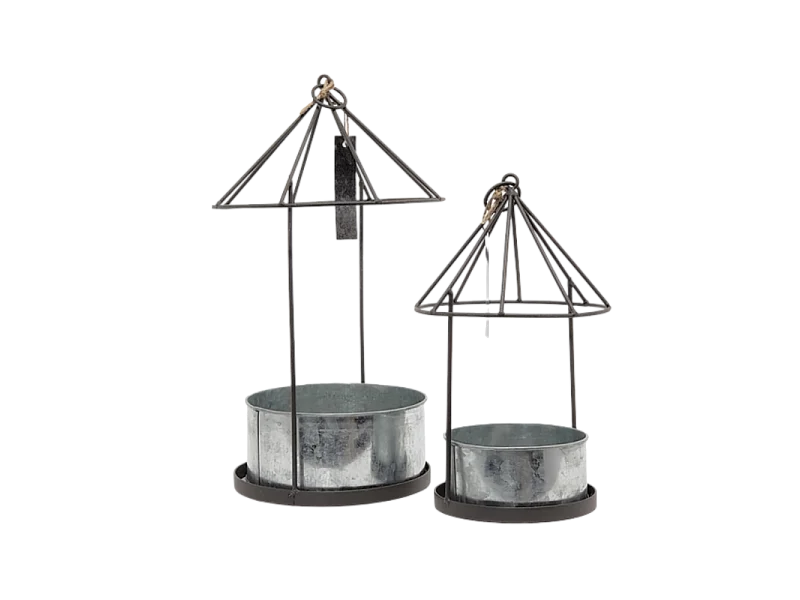 Set2 Mangeoires oiseaux abreuvoir jardin métal gris 28.5-41cm
