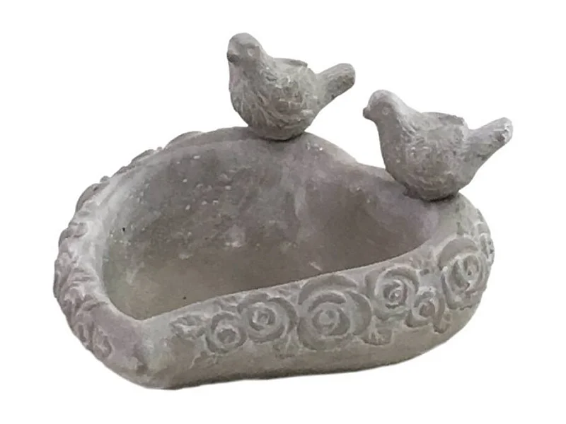 Mangeoire à oiseaux sur pied coeur abreuvoir jardin béton gris 19cm