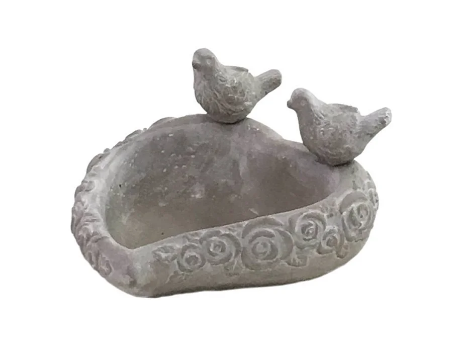 Mangeoire à oiseaux sur pied coeur abreuvoir jardin béton gris 19cm